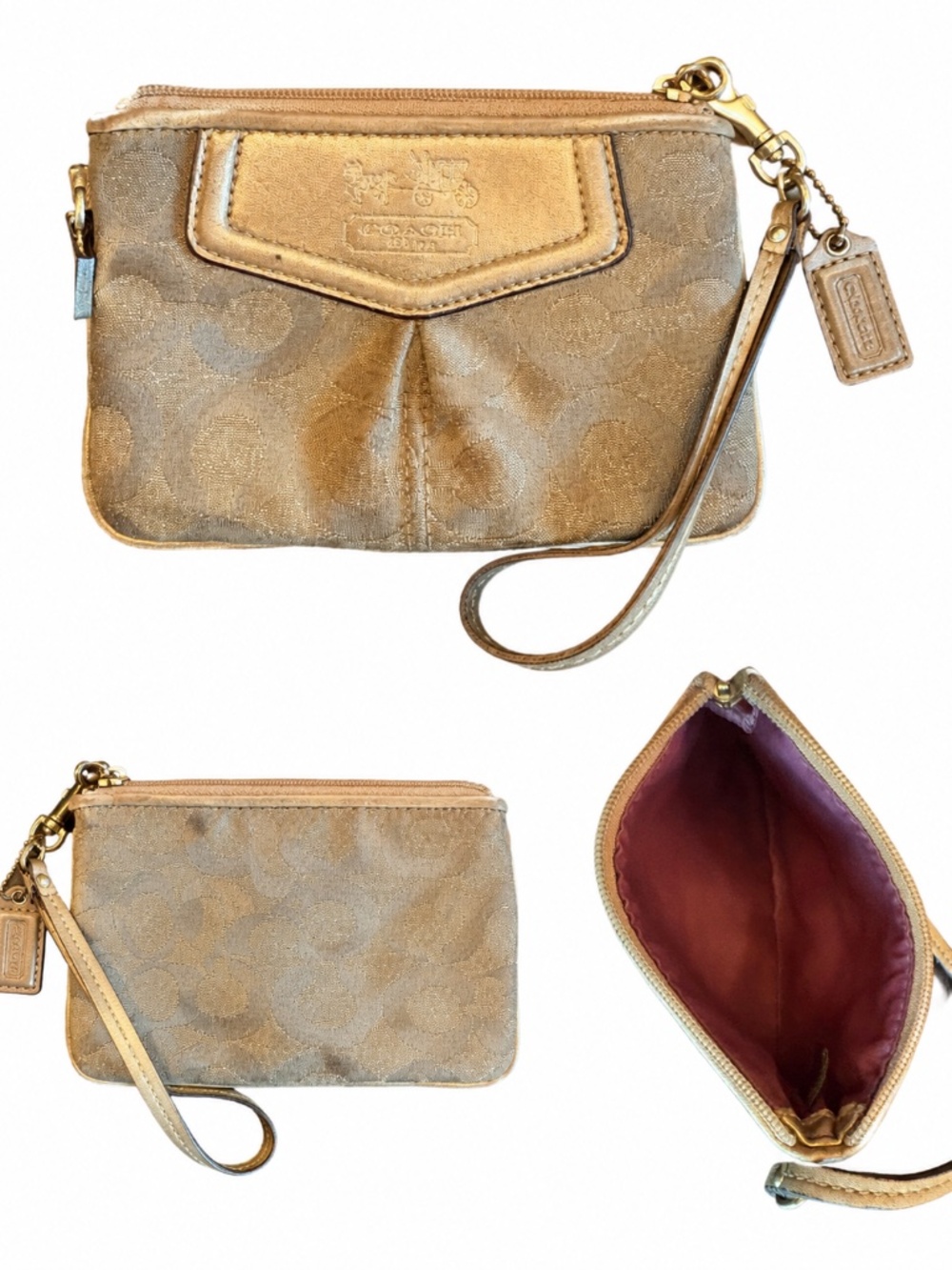 Coach Signature C Tan Wristlet Clutch with Hangtag